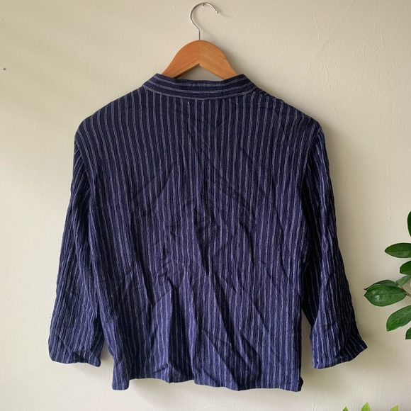 Vintage Blue & White Striped Cotton Button-Up - Picture 3 of 6